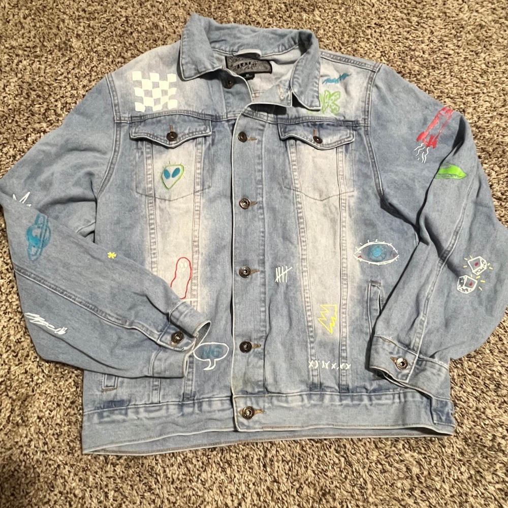 Brooklyn Cloth Savage Graphic Denim Jacket Light Wash Blue XL Streetwear Trucker